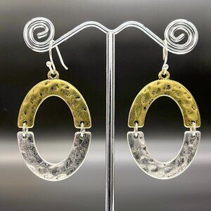 Two Tone Gold and Silver Oval Drop Earrings